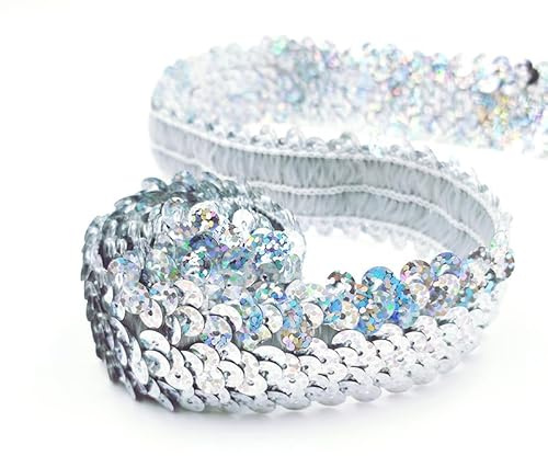 10M*30mm Paillettenband Glänzendes Zierband Paillettenband Glitzer Borte aus Dekoband Zierband FüR Diy NäHen KostüMe Handwerk Verzierungen Kleidung Kleid Dekoration Schmuckherstellung-Lasersilber