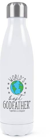 Gift Base Borraccia termica a doppia parete con scritta World's Best Godfather, in acciaio inox, 500 ml, colore: bianco