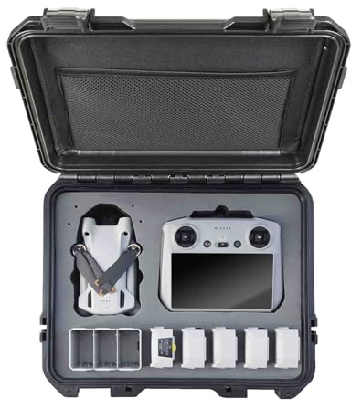 INNVO wasserdichte Koffer für DJI Mini 3/4 Pro Tasche Kompatibel DJI RC/RC 2 / RC-N2 / RC-N1 Fernbedienung Drohnenkoffer Schaumstoffeinsatz, Gummigriff, Strap 36x29x11.5cm (schwarz)