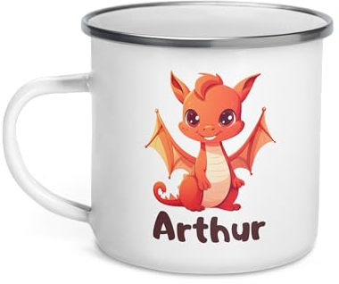 Chatcripant Tasse Personnalisable Prénom Enfant Fantaisie Mug Petite Fille Garçon Gobelet Verre Métal Acier Céramique Déjeuner Cadeau Noël Anniversaire (Dragon)