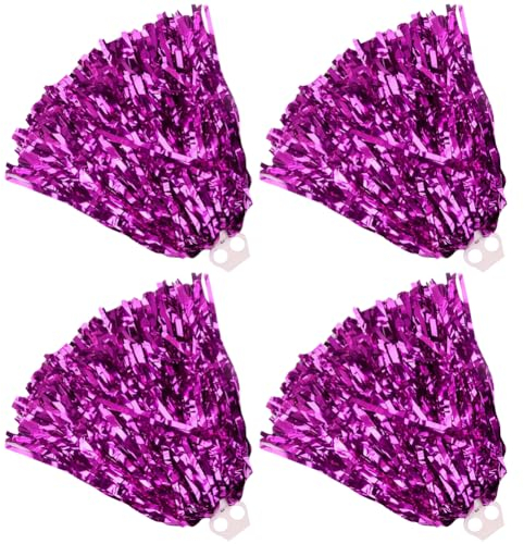 JIHUOO Cheerleader-Pompons aus Kunststoff, für Mädchen, Cheerleader-Pompons, Metallfolie, Teamgeist, Tanz-Team, Pompons mit Griffen, Cheerleading-Kostüm-Zubehör, Hot Pink, 4 Stück