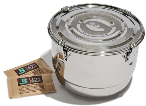 Boveda CVAULT 8-Liter-Behälter | Aushärte- und Aufbewahrungsbehälter | Geruchsdicht, Luftdicht und Lichtbeständig | Edelstahl in Lebensmittelqualität | Inklusive 62% RH