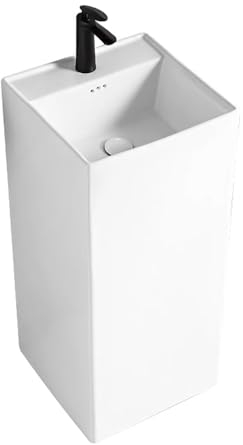 Lavabo sur pied monobloc, lavabo sur colonne de salle de bain, lavabo sur colonne en céramique blanc, pour restaurants, salles de bains, garages, entrepôts, salles de bains et toilettes