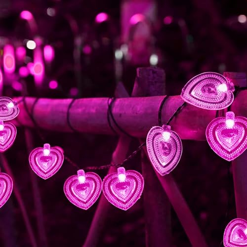 KINGCOO Solar Herz Lichtschlauch Lichterketten Außen, Wasserdichte 20LED Solar Lichterketten Herzform für Zuhause Garten Weihnachten Hochzeit Valentinstag Ambiente Beleuchtung Dekoration (Rosa)