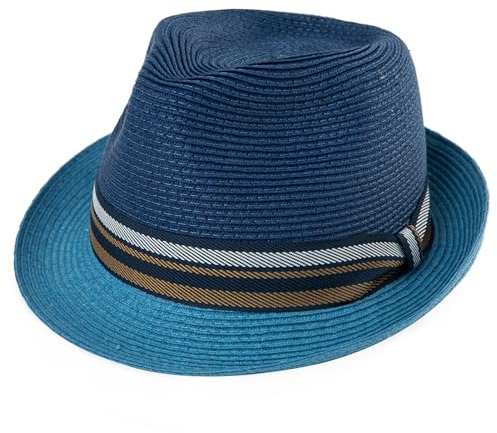 Comhats Straw Hats for Men UK Summer Trendy Trilby Fedora Panama Hat for Holiday Beach Sun Hats for Swimming Navy XL