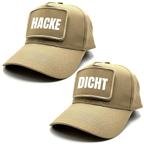 Herzbotschaft 2er Set Baseball Caps mit Spruch auf Patch | HACKE DICHT | Farbwahl | Unisex Baseball Mützen | hochwertiger Druck | OneSize durch verstellbaren Klipp-Verschluss |