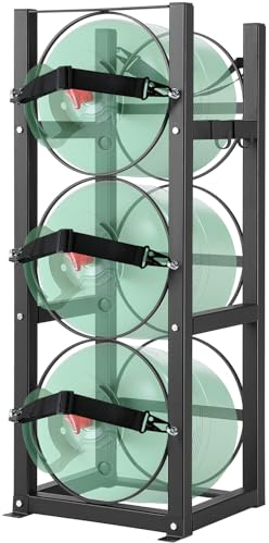 VEVOR Rack Bouteille de Gaz, Capacité 3 x 13,6 kg, Support de Cylindre de Réfrigérant 32,5 x 33 x 84 cm, Rayonnage de Stockage en Acier A3 Solide pour Fréon, Gaz, Oxygène, Azote, Fluide Frigorigène