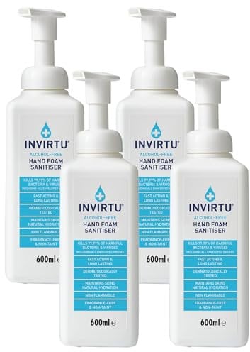 Byotrol INVIRTU Alcohol-free Hand Foam Sanitiser | Fragrance-Free, Alcohol-Free & Non-Taint | 600ml Pump Bottle (Pack of 4)
