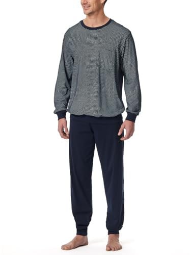 Schiesser Herren Schlafanzug lang mit Bündchen-Nightwear Set Pyjamaset, Nachtblau_182196, 64