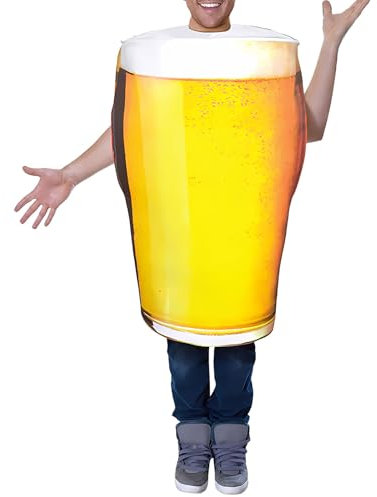 Bauzuoyo Unisex Beer Costume Beer Bottle Costume Fancy Dress Costumes One-Piece Halloween Party Carnival Dress for Adults Men Women Get Real Beer Pint Men Beer Mug Jumpsuit Costume