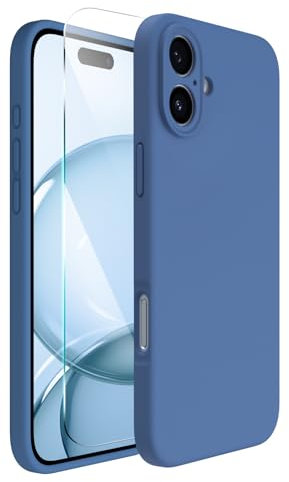 ACRONIX Compatible with iPhone 16 Case 6.1, with 1 x Screen Protector, Liquid Silicone Case Comprehensive Protection Cover Slim Shockproof Gel Rubber Phone Case for iPhone 16 6.1inch-Blue