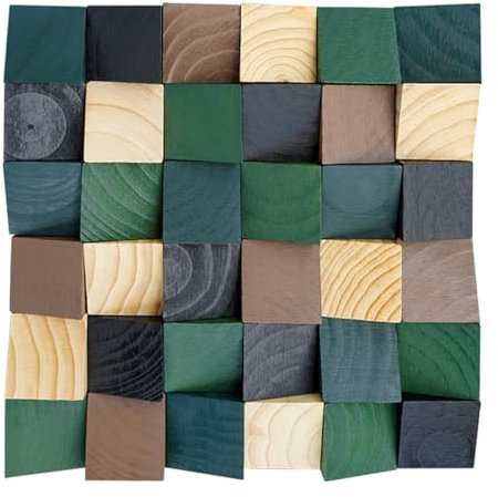 LKXHarleya 30x30cm 3D Mosaic Wall Panels, Art Decorative Wall Tile, Solid Wood Home Decoration for Office Showroom Living Room, Green Navy Blue