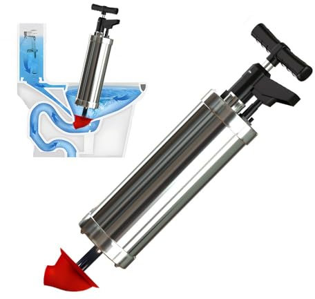 Qcesorib Desatascador Émbolo de Inodoro de Alta Presión Desatascador Tuberias a Presion Desatascador Tuberías WC Desatascador Profesional con Aire Comprimido, Manómetro Visual, Ventosas