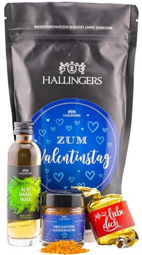 Hallingers Zum Valentinstag - Blue - Valentinstag Wundertüte Geschenkset Likör Gewürz Nougat Busserl als Geschenk aus Liebe (Bag) - Geschenkideen Weihnachten & Geschenke Adventskalender | Neues Zuhaus