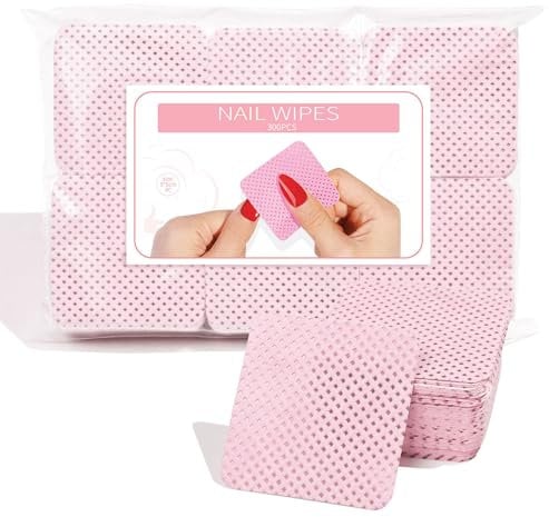 300 Pcs Lint Free Wipes for Nails, Nail Polish Remover Pads, Lint Free Art UV Gel Polish Absorbent Remover Wipes, Varnish Soft Absorbent Melt Blown Cloth Material for DIY Nail Cleaning-(Pink)