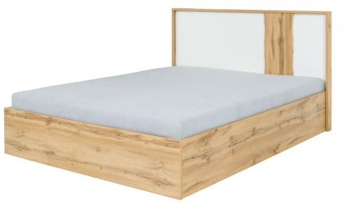 Lomadox Bett 160x200 cm Liegefläche Doppelbett Ehebett Bettgestell in Eiche mit weiß und Baumkantenoptik