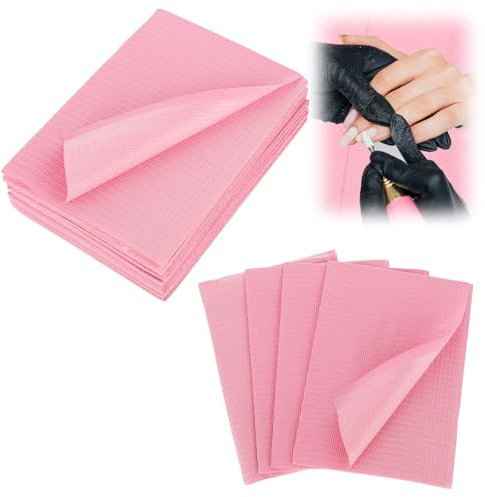 cobee 20 Pcs Disposable Nail Mats, Waterproof Pink Tissue for Manicurists, Nail Towel Cleaning Pads Table Pads Foldable for Dedicated Nail Tables, Tattoo Accessories(Pink)