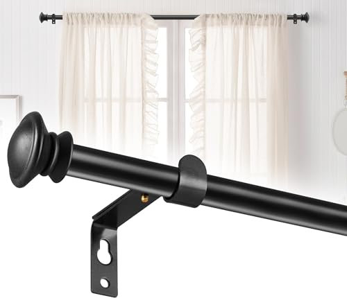 Schwarz Gardinenstange, 16mm Einstellbare Länge Vorhangstange mit Edelstahlbeschlag, 67-147cm Curtain Rail，Dekorative Gardinenstange für Schlafzimmer,Fenster