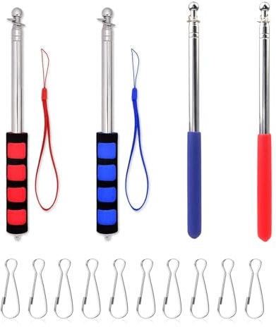 Vikrami lighting Teleskop-Fahnenmast, Edelstahl, tragbarer Fahnenmast, 2 m, ausziehbarer Flaggenstab, Führungsflagge, Edelstahl, Teleskop, mit Schwammgriff, Flaggenmast (Blau, Rot)