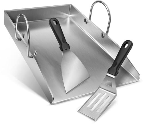 Piastra per barbecue Plancha, regalo per uomini e donne, con 2 spatole per barbecue, spessore 4 mm, in acciaio inox, con manici rimovibili, per barbecue a gas e barbecue a carbonella, 40 x 30 x 4 cm