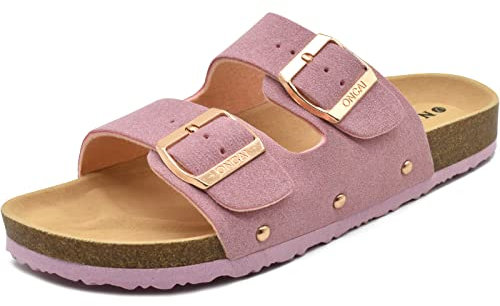 ONCAI Ciabatte Donna Estive Sandali Sughero Plantare Dobbia Fibbia Moda Sandali Antiscivolo Gomma Suole Pantofole Rosa 36