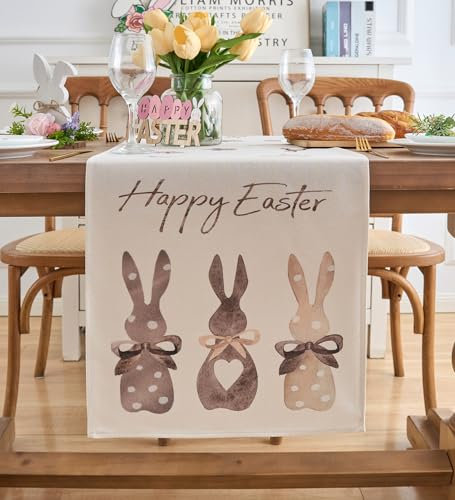 Vorysum Hasen Karotten Ostern Tischläufer Modern Tischläufer Ostertischläufer Waschbar Frühling Küche Esstisch Dekoration für drinnen und draußen Urlaub Party Wohnzimmer Dekor 40 x 180 cm