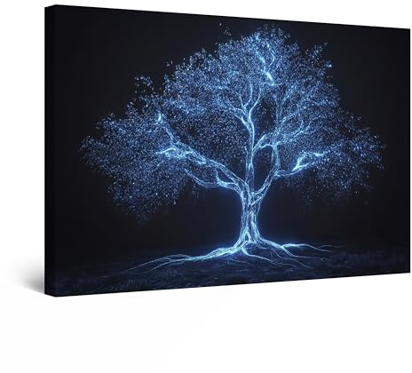 Startonight Wandkunst auf Leinwand – Magisches Licht, Lebensbaum, Avatar – Kunstwerk, Fertig zum Aufhängen, für Wohnzimmer, Großes Bild, Wanddekoration, Druck, Wohnzimmer Groß Wand Bild 80 x 120 cm