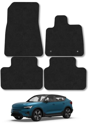 Volvo C40 (2022-2024) Carpet Car Mats | Black Edge Trim Tailored Fit Floor Mats Full Coverage Protection Accessories Easy Clean Anti Slip Made in the UK