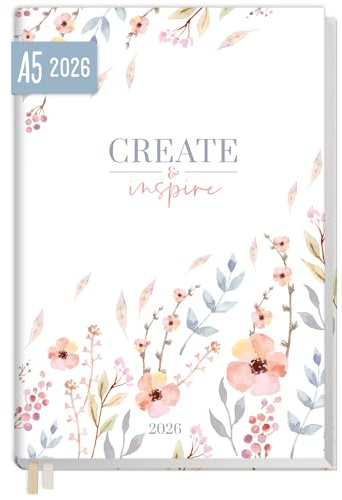 Häfft® Chäff-Timer Classic Kalender 2026 A5 Sweet Flowers Buchkalender, Terminplaner, Terminkalender, Wochenplaner für 12 Monate: Jan. 2026 bis Dez. 2026 - nachhaltig & klimafreundlich