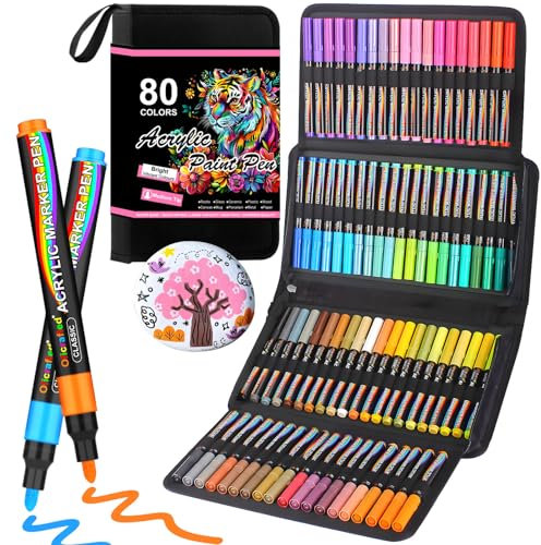 Melifluo 80 Colors Acrylic Paint Pens, Medium Tip Acrylic Paint Markers, Paint Pens for Stone,Glass,Rock Painting, Canvas, Wood, Fabric and DIY Crafts for Art, Drawing & Creative Projects