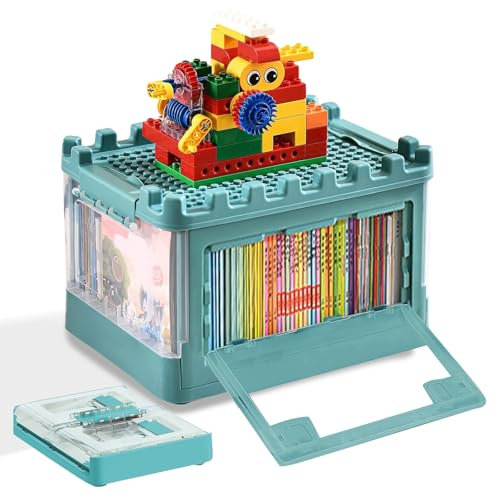 alouweekuky Faltbar Kinder Aufbewahrungsbox MIT Deckel für Lego, Storage Box Spielzeug, Kunststoff für Kinder Boxen Aufbewahrung, Doppelöffnungen mit Riemenscheiben, Geeignet für Kinder