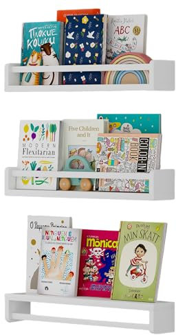 Gieanoo Bücherregal Kinder Wand, 40cm Weiß Wandregal Kinderzimmer Massiv Kiefer Schweberegale für Babyzimmer Kinderzimmer deko Küche Gewürzregal 3er-Set