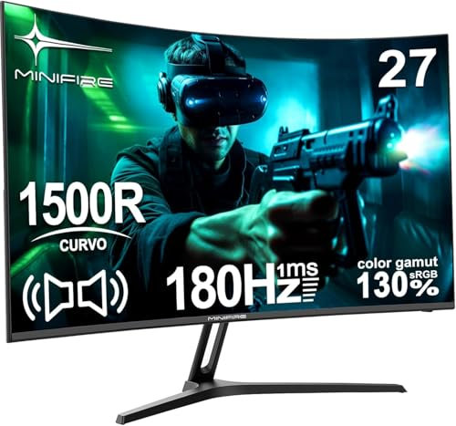 Minifire 27 Pouces Ecran PC Gamer Incurvé Monitor, 160Hz 1ms FHD 110% sRGB PC Moniteur Gaming 1500R, Support Métallique, Adaptive Sync VESA 100x100mm, Inclinaison réglable, HDMI2.0/DP1.4