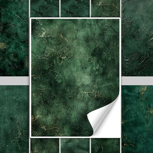GRAZDesign Fliesenaufkleber für Bad & Küche - Selbstklebend, Wasserdicht, Grün Marmor Design, Einfach Anzubringen - 15x20cm / 40 Stück