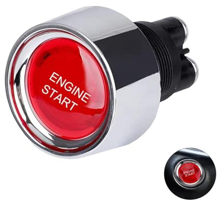Powice Universal Startknopf 12/24 V 50 A, One Touch Start Tastertaster 12V mit Rot LED Licht, 3-Poliger Startknopf mit Automatischer Rücksetzung, Drucktaster 12V für Zündstartgerät für Autos