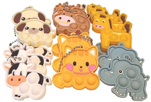 smile items Lot de 18 porte-clés Pop It animaux – Cadeaux d'anniversaire pour enfants, cadeaux d'anniversaire pour enfants, cadeaux d'anniversaire pour enfants, rembourrage Piñata, Fidget Toy, cadeaux