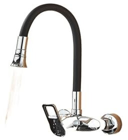 Robinet, Robinet d'évier de cuisine chromé, tuyau noir universel, bec multi-mode, support mural, mélangeur d'eau froide et chaude, robinet de lavabo de cuisine(Chrome D)