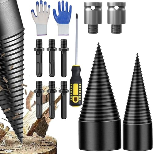 Firewood Drill Bit Set, Firewood Drill Bit Wood Splitter, Fire-wood Log Splitter Dri-ll Bit, Wood Splitt-er for Logs, Woods Splitt-er Drill Bits, for Electric Hammer, Impact D-rill (32mm+50mm)