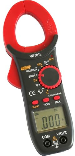 VEMER VE772400 VE 601E – Pinza Amperometrica Digitale per Elettricisti con Multimetro, NCV LED, CAT II 600V, Misura Corrente AC, Tensione AC/DC, Resistenza, Temperatura con Sonda K
