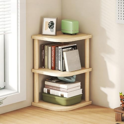 Scaffale angolare a 3 livelli in legno autoportante, scaffale portaoggetti per ufficio, organizer da bancone per riporre spezie scaffale per piante, cucina, soggiorno (legno tono 2, H 34 cm)