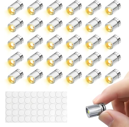 Riisoyu 30 Stück Mini LED Lichter für Puppenhäuser, Warmweißes zum Kleben Micro LED Licht zum Selbermachen mit Batterie Miniatur Lichter für Vitrinen Mini-Scheinwerfer für Papierlaternen