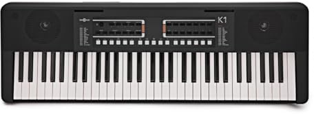 K1 Keyboard mit 61 Tasten von Gear4music | Anfänger-Keyboard mit 61 Tasten, über 300 Sounds/Rhythmen mit Schlagzeug-Pads, 32-fache Polyphonie, integrierte Lautsprecher