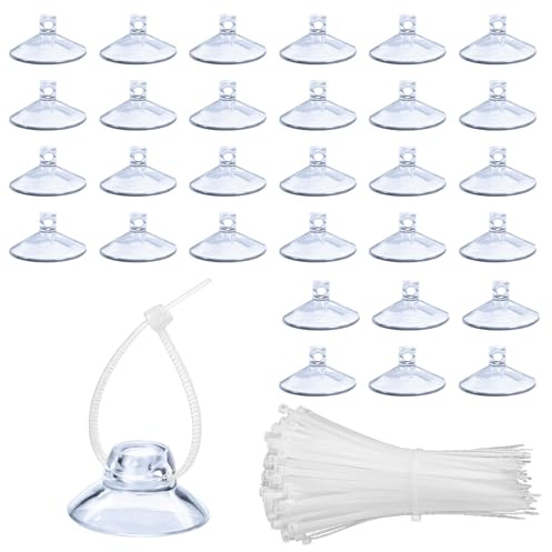 30 Pcs Fish Tank Suction Cup, Clear Suction Cup with 50 Adjustable Zip Ties | Small Air Hose Holder Clamp Accessories for Aquarium Moss Plants Air Pump Tube Fish Tank Aeration Setup