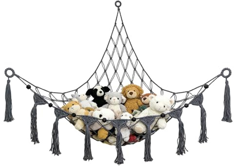 Spielzeug Kuscheltier Aufbewahrung Netz für Kinderzimmer Stofftier Organizer Hängende Netz für Kuscheltiere Kleine Spielzeug Netztasche für Kinder Grau