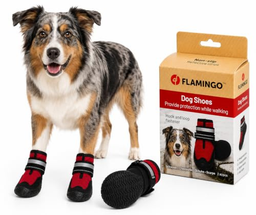 hundeschuhe - Gayo - 2 Stück - rot - M - 7,6x6,6x13,6 cm - atmungsaktives Mesh - Harte Sohle - rutschfest - reflektierend