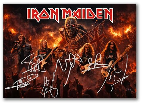Iron Maiden Signed Poster Print - Art Styled Limited Edition Autograph Fan Gift – Collectible Memorabilia Wall Art - 50th Anniversary Run For Your Lives Tour (A4 Unframed)