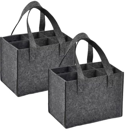 2PCS Felt Wine Bottle Carrier Bags, Portable Bottle Bags for Wine x6 | Bottle Carrier with Handle for Storing Carrying Wine Beer Champagne Drinks Carrier (Dark Grey)
