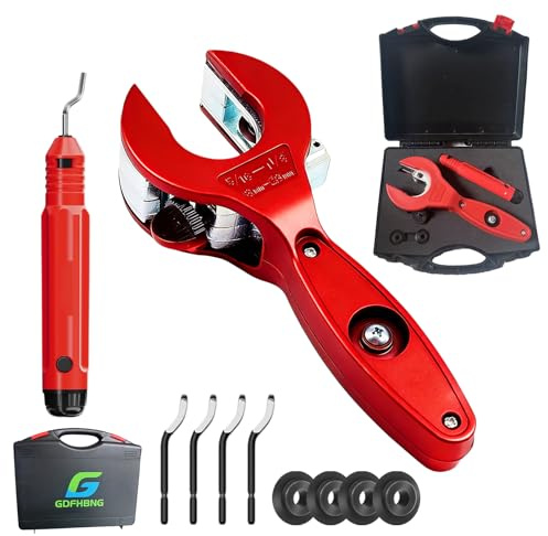 Ratcheting Tubing Cutter, Copper Pipe Cutter, Tubing Cutter 5/16 To 1 1/8, 2 in 1-360° Close Quarters Tube Compact Cutter with Deburring Tool for Cutting Copper and Metal Pipes(Red,1/4–7/8)