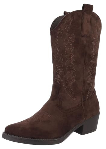 Ital Design Damen Stiefel mit Reißverschluss und Blockabsatz, spitze Form, Dunkelbraun, Gr. 38