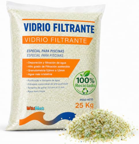 WikiMark Sable de verre filtrant pour piscines 25 kg moyen filtrant en verre recyclé 100 % | Remplace le sable de silice | Meilleure filtration, économie d'eau et d'énergie | Eau plus cristalline